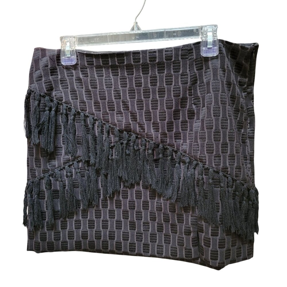 Black Textured Mini Skirt With Fringe Details By WAYF Size L Cotton/Polyester Bl